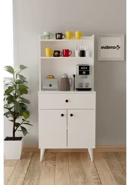 EVDEMO Biga Beyaz Çok Amaçlı Kahve Köşesi Dolabı: Dayanıklı ve Şık Depolama Ünitesi