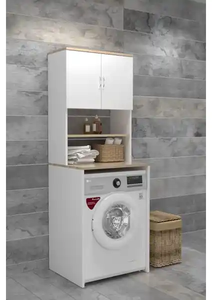 Evdemo Çamaşır Makinesi Üstü Banyo Dolabı Rafı Beyaz Modern ve Fonksiyonel Tasarım