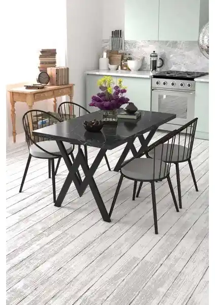 Evdemo Eylül 4 Kişilik Modern Mutfak Masası Takımı Dayanıklı ve Şık Tasarım