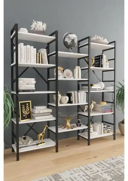 EVDEMO Oertha Kitaplık Beyaz Modern Mobilya, Şık ve Fonksiyonel Tasarım