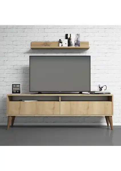 Evdo Best TV Ünitesi Meşe Renkli Modern Tasarım ve Dayanıklılık Özellikleri