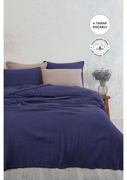 Evlen Home Collection %100 Pamuk Müslin Yatak Örtüsü: Sağlıklı ve Şık Tasarım Çift Kişilik Model