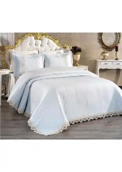 Evlen Home Collection Kapitone Mihrimah Dantelli 3 Parça Yatak Örtüsü Çift Kişilik