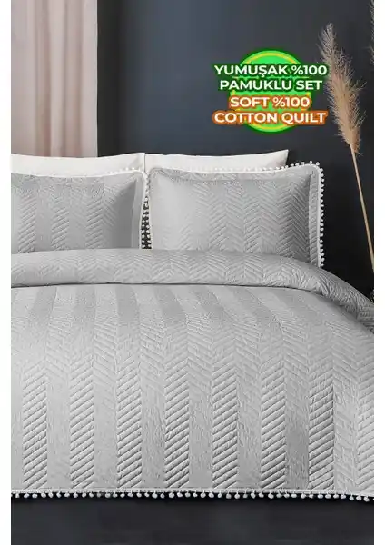 Evlen Home Collection Kapitone Ponponlu Tek Kişilik Yatak Örtüsü ve Yastık Kılıfı Seti