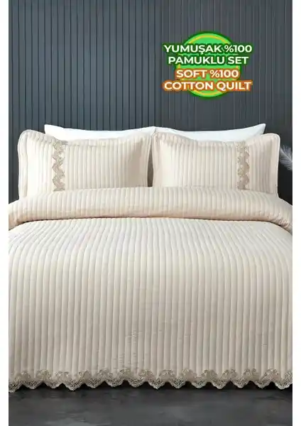 Evlen Home Collection Mihrimah Dantelli Lüks Yatak Örtüsü Seti Yatak Odası Şıklığı ve Konforu