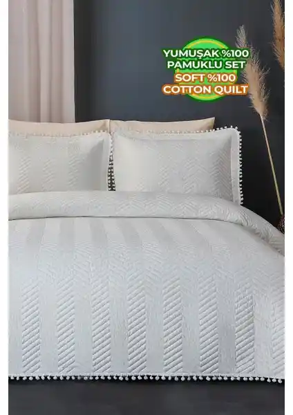 Evlen Home Collection Ponponlu %100 Pamuk Tek Kişilik Günlük Yatak Örtüsü Takımı