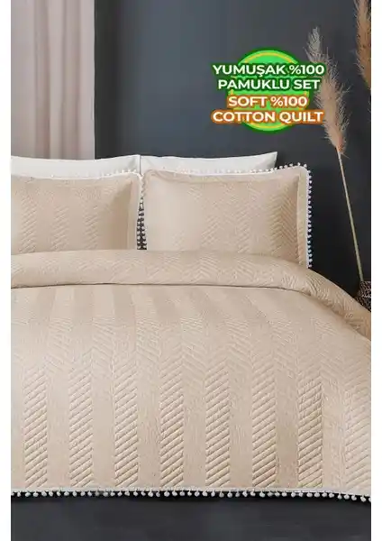 Evlen Home Collection Ponponlu %100 Pamuk Tek Kişilik Yatak Örtüsü Takımı Modern Tasarım