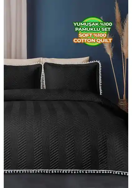 Evlen Home Collection Ponponlu %100 Pamuk Tek Kişilik Yatak Örtüsü ve Yastık Kılıfı Takımı