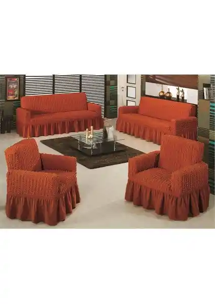 Evory Home Bürümcük Maxi Koltuk Örtüsü Takımı Kiremit Renkli Modern ve Pratik Tasarım