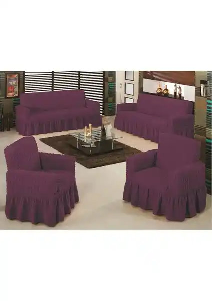 Evory Home Bürümcük Maxi Koltuk Örtüsü Takımı Mürdüm Renkli Modern ve Kullanışlı