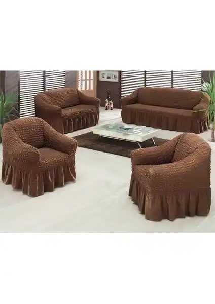 Evory Home Bürümcük Standart Koltuk Örtüsü Takımı (3+2+1+1) Kahverengi