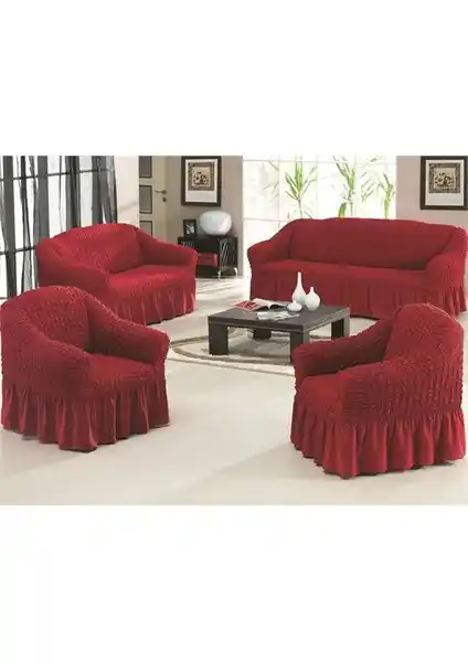 Evory Home Bürümcük Standart Koltuk Örtüsü Takımı Bordo Renkli Şık ve Koruyucu Tasarım