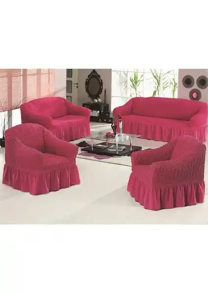 Evory Home Bürümcük Standart Koltuk Örtüsü Takımı Fuşya Renkli ve Dayanıklı Tasarım