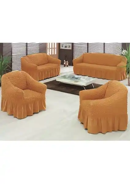 Evory Home Bürümcük Standart Koltuk Örtüsü Takımı Koyu Hardal Renk ile Şıklık ve Koruma Sağlar
