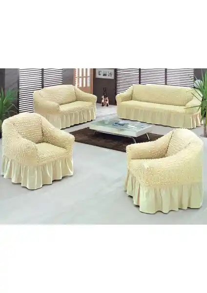 Evory Home Bürümcük Standart Koltuk Örtüsü Takımı Krem Renkli Modern Dekorasyonlar İçin