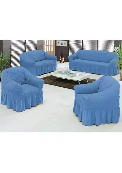 Evory Home Bürümcük Standart Koltuk Örtüsü Takımı Mavi Şıklık ve Fonksiyonellik Sağlar
