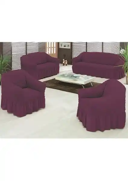 Evory Home Bürümcük Standart Koltuk Örtüsü Takımı Mürdüm Renkli Modern Dekorasyon