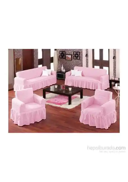 Evory Home Bürümcük Standart Koltuk Örtüsü Takımı Pembe Renkli Modern ve Pratik Tasarım