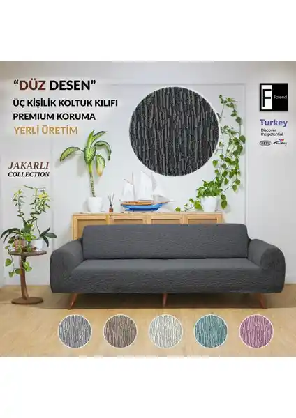 Faiend Jakarlı 3 Kişilik Lastikli Koltuk Kılıfı Modern ve Dayanıklı Ev Dekorasyonu Çözümü