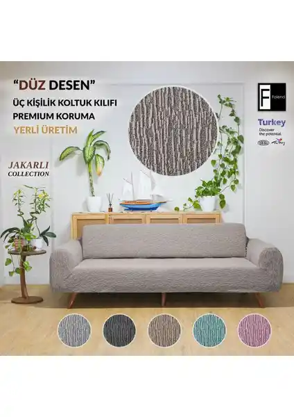 Faiend Jakarlı 3 Kişilik Lastikli Koltuk Kılıfı Modern ve Şık Tasarımıyla Ev Dekorasyonunuza Uyum Sağlar