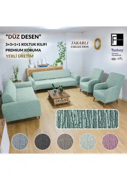 Faiend Jakarlı Düz Desen Esnek Kanepe Kılıfı Modern ve Koruyucu Tasarım