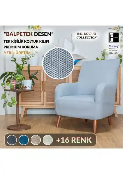 Faiend Likrali Tek Kişilik Koltuk Kılıfı Streç Lastikli Açık Gri Ev Dekorasyonu