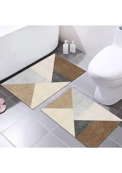 Faiend Yıkanabilir Dijital Baskılı Banyo Paspası Seti Kaymaz Taban Klozet Takımı