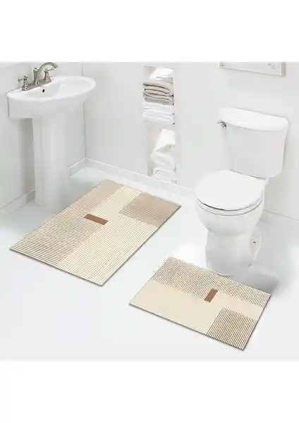 Faiend Yıkanabilir Dijital Baskılı Banyo Paspası Seti Kaymaz Taban Modern Tasarım