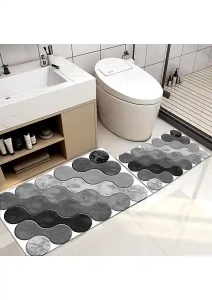 Faiend Yıkanabilir Dijital Baskılı Banyo Paspası Seti Kaymaz Taban ve Klozet Takımı