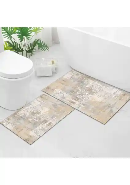 Faiend Yıkanabilir Dijital Baskılı Banyo Paspası Seti Kaymaz Taban ve Kolay Bakım Özellikleri