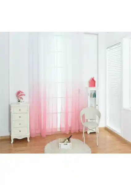 Farbateks Pembe Renk Geçişli Tül Degrade Perde Modern ve Şık İç Mekan Dekorasyonu İçin