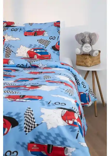 Favora araba desenli pamuklu ranforce nevresim seti, çocuk ve genç odaları için dayanıklı ve şık tasarım