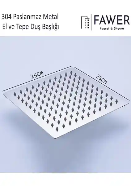 Fawer Kare Paslanmaz Çelik Duş Başlığı 25x25 Modern ve Dayanıklı Tasarım