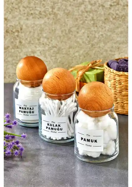 Fbz Home 3'lü Top Kapaklı Cam Kulak ve Makyaj Pamuğu Seti: Modern ve Dayanıklı Tasarım