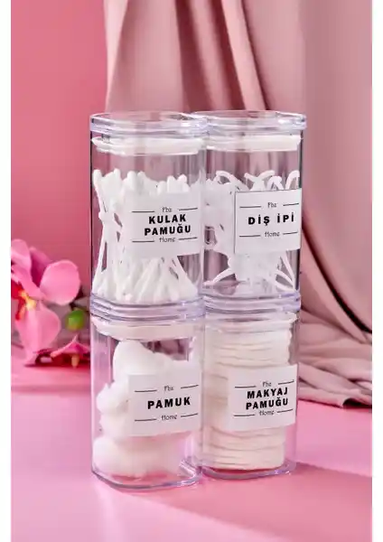 Fbz Home 4'lü Şeffaf Akrilik Saklama Seti Hijyen ve Düzen İçin Uygun