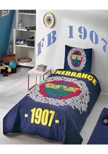 Fenerbahçe Marşlı Logo Tek Kişilik Ranforce Yatak Örtüsü Kaliteli ve Estetik Tasarım