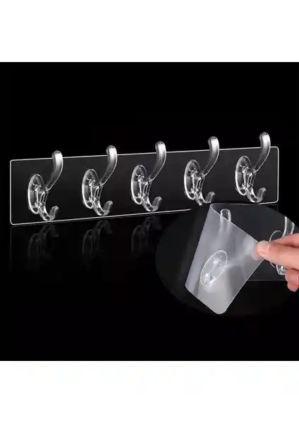 Fer Home Şeffaf Askı Kapı Duvar Askısı 5’li Çok Amaçlı ve Yapışkanlı Tasarım