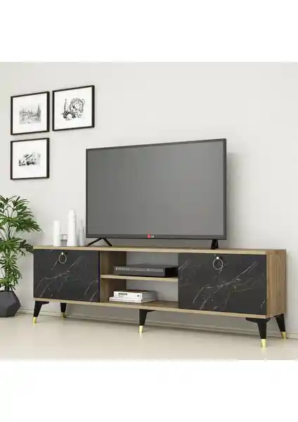 Ferniso Mobilya 160 cm Modern TV Ünitesi Çam ve Mermer Desenli Dayanıklı Tasarım