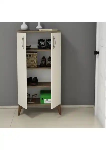 Ferniso Mobilya Kapaklı 4 Bölmeli Ayakkabılık Hud-Krem Modern ve Fonksiyonel Tasarım