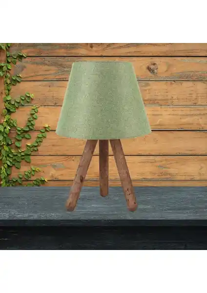 Festinhouse Luce Üç Ayaklı Ahşap Abajur Yeşil Modern ve Şık Aydınlatma Çözümü