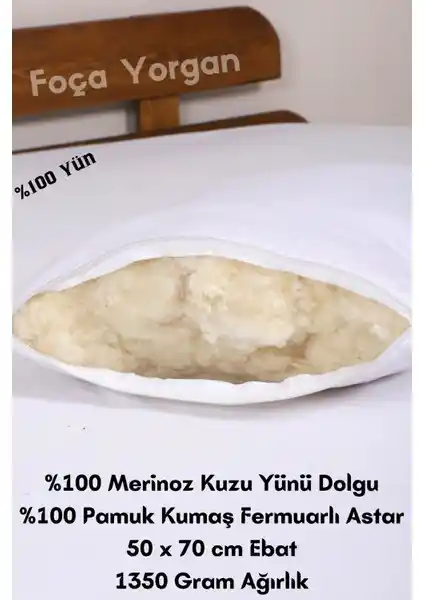 Foçatex %100 Doğal Merinos Kuzu Yünü Dolgulu Yastık Sağlıklı Uyku İçin Ideal Seçenek