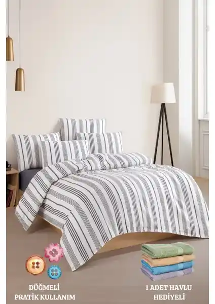 Formeya Düğmeli Lastikli Pamuklu Tek Kişilik Nevresim Takımı Yatak Konforunu Artırır