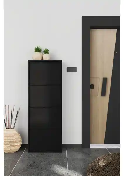 Formood Dörtlü Metal Ayakkabılık Siyah Modern ve Dayanıklı Depolama Çözümü