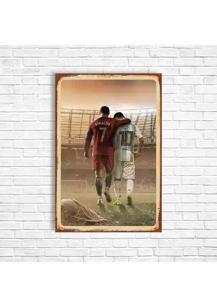 Futbol Tutkunları İçin Retro Ahşap Ronaldo Messi Posterleri Modern Dekorasyon