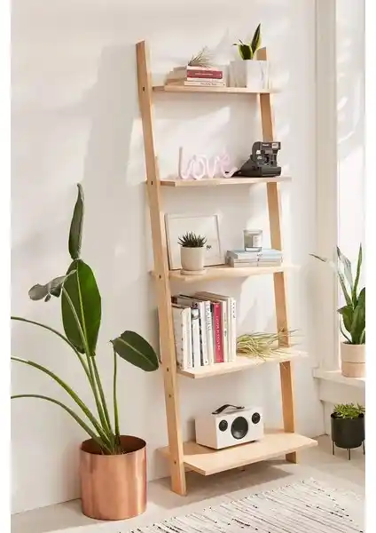 Garden Wood Doğal Ahşap Merdiven Kitaplık: Estetik ve Fonksiyonelliği Bir Arada Sunar