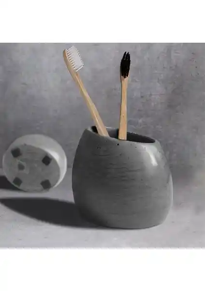 Ghogol Home Eliptik Beton Diş Fırçalık Antrasit Modern Banyo Dekorasyonu İçin Uygun