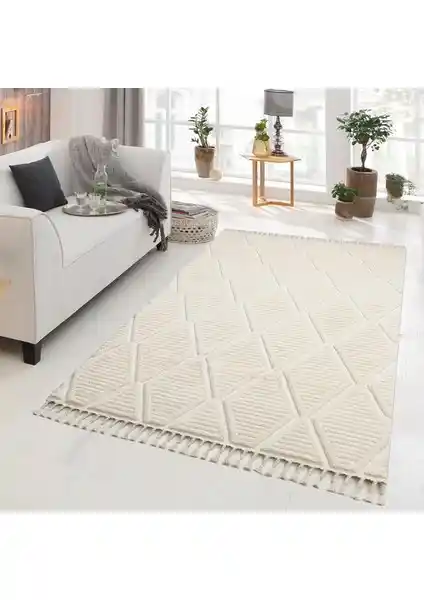 Giza Home Madu Krem Saçaklı Dokuma Halısı: Modern Tasarım ve Sağlıklı Kullanım Özellikleri