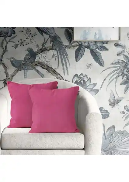 Goccia 2'li Kadife Dokulu Dikdörtgen Kırlent Kılıfı Fuşya Şık ve Dayanıklı Tasarım