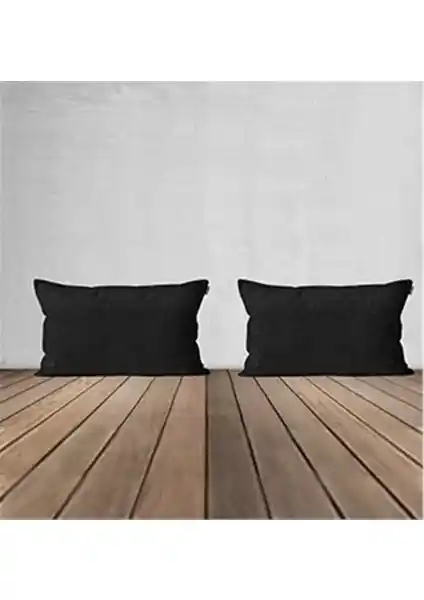 Goccia 2'li Kadife Dokulu Dikdörtgen Kırlent Kılıfı Siyah Modern ve Dayanıklı Tasarım