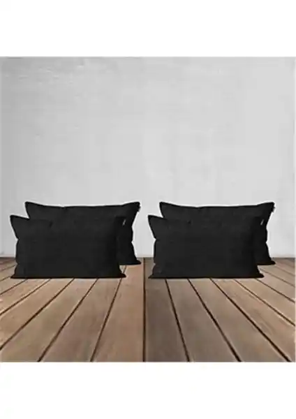 Goccia 4'lü Kadife Dokulu Siyah Kırlent Kılıfı Modern ve Dayanıklı Dekorasyon Seçeneği